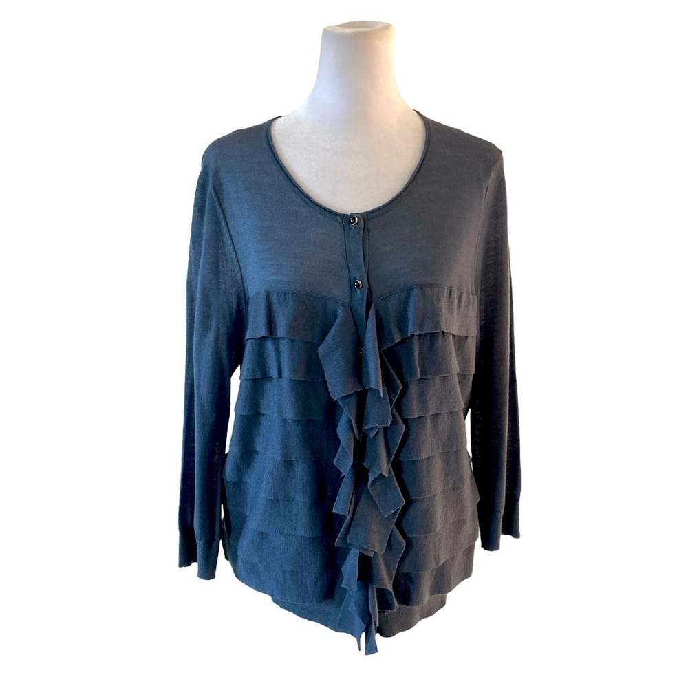 Ann Taylor large cardigan blue button down ruffles
